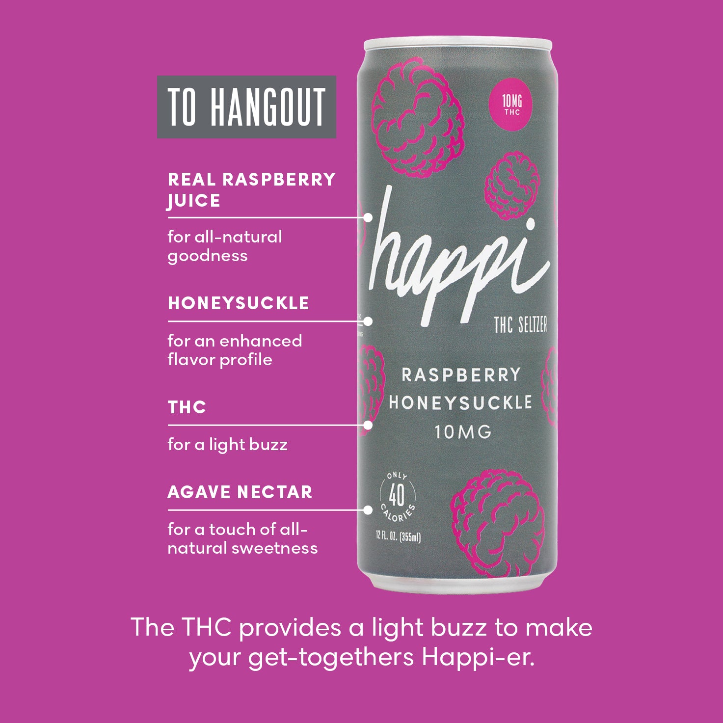 Happi | Raspberry Honeysuckle 10mg THC-Infused Seltzer