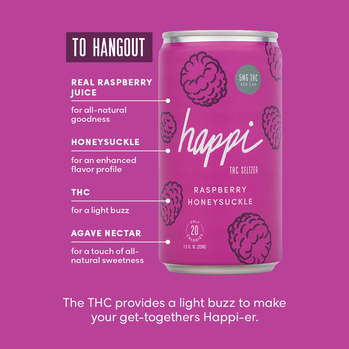 Raspberry Honeysuckle THC Seltzer (5mg) | Social Sip | Happi