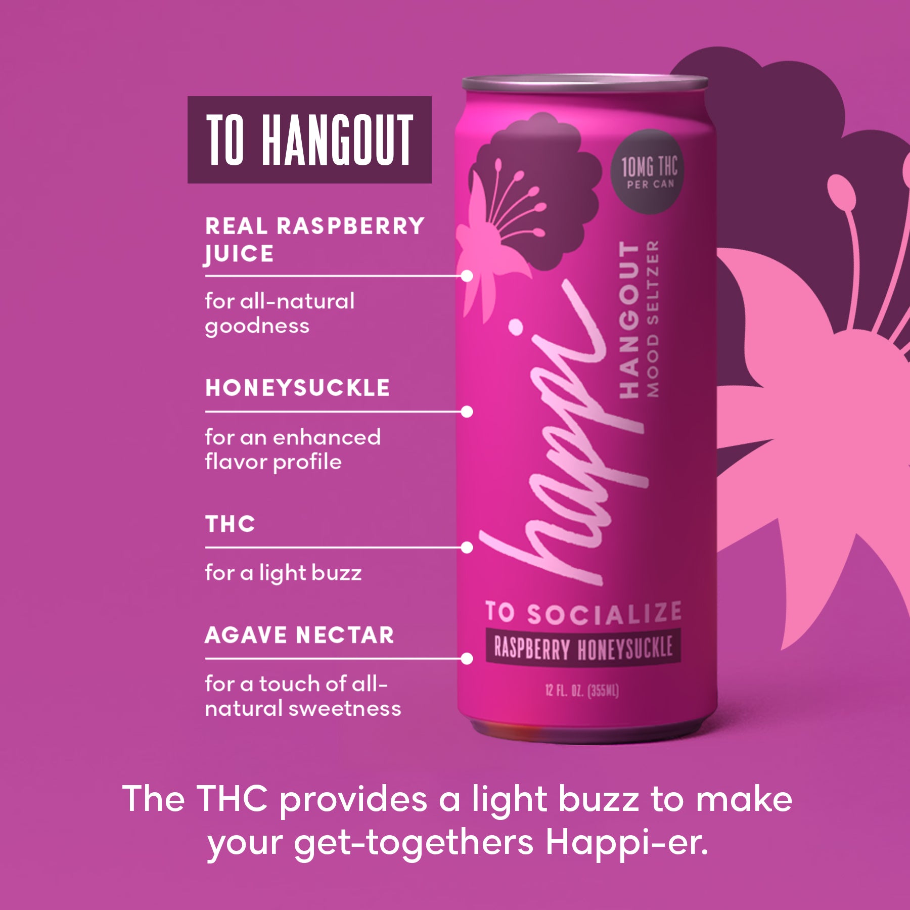 Raspberry Honeysuckle THC Seltzer (10mg) | Social Sip | Happi