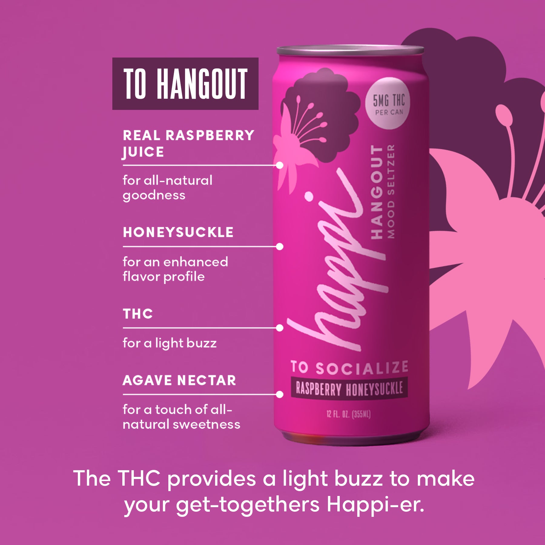 Raspberry Honeysuckle THC Seltzer (5mg) | Social Sip | Happi